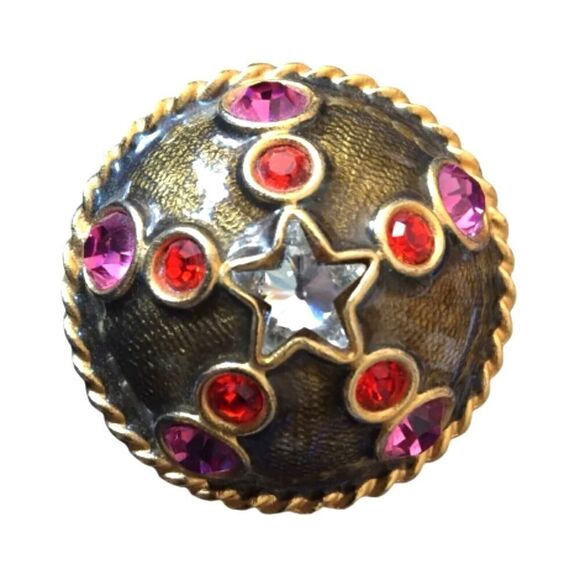 Vintage Gerard Yosca Button Earrings Gold Plated Enamel Crystals Clip On - Picture 3 of 4